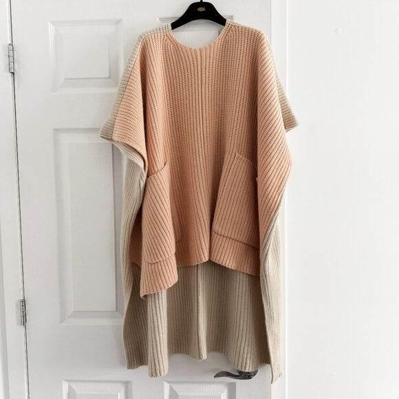 Chloe Ribbed Knit Cashmere Poncho Pink/Beige, size XS/S (fits up to XXL) - Picture 12 of 12
